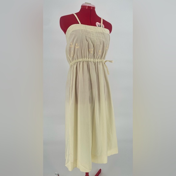 Vintage Pastel Yellow Side Button Drawstring Waist Midi Sundress - Picture 2 of 11